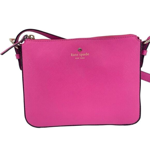 Kate Spade Pink Saffiano Leather Medium Crossbody Bag Top Zip Adjustable Strap - Picture 4 of 17